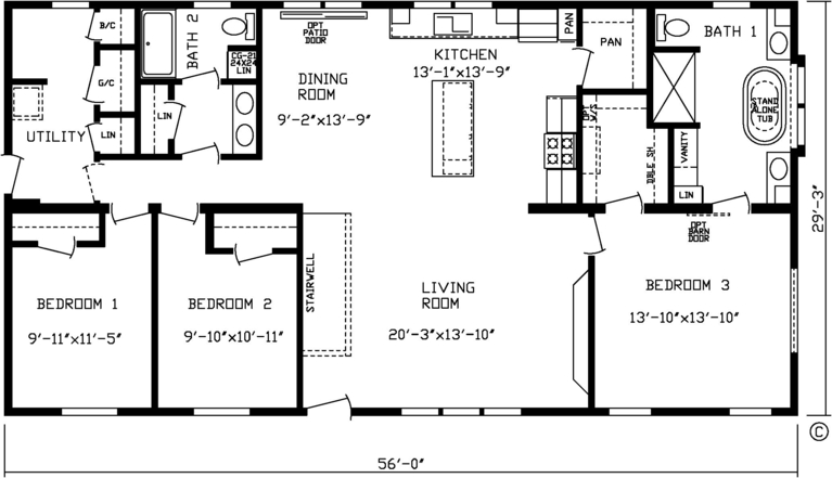 The Winchester End Utility 184034M | 3 bedroom, 2 bathroom, 1638 sqft home | Built by Cavco - Montevideo in Montevideo, MN.