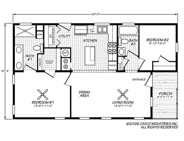 Harbor Point 24402A | 2 bedroom, 2 bathroom, 933 sqft home. Built by Cavco - Plant City in Plant City, FL.