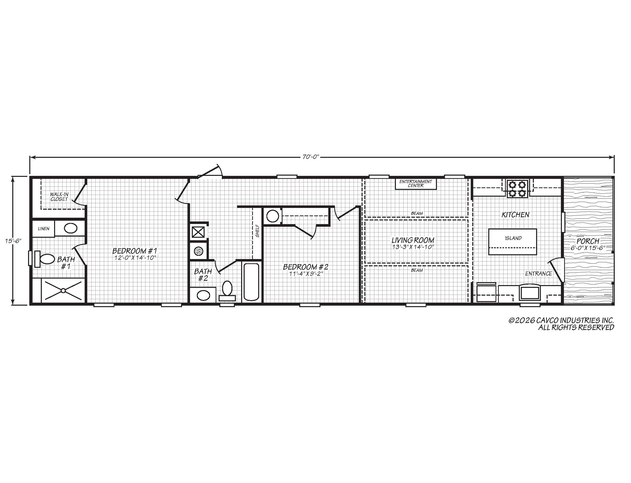The Retreat 16642A | 2 bedroom, 1 bathroom, 992 sqft home | Built by Cavco - Moultrie in Moultrie, GA.