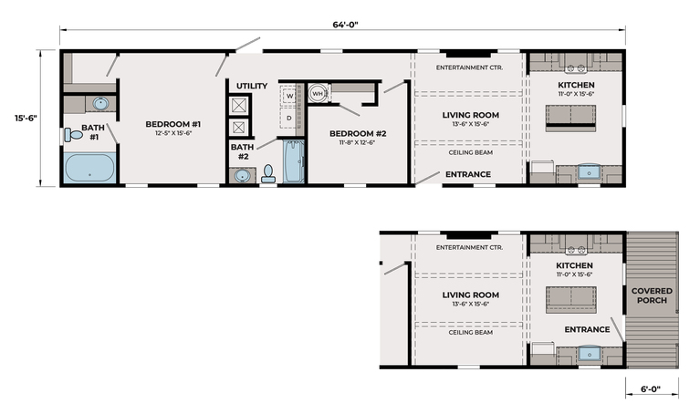 The Retreat 16642A | 2 bedroom, 1 bathroom, 992 sqft home | Built by Cavco - Moultrie in Moultrie, GA.