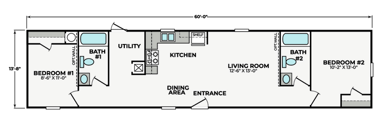 Talia 14602U | 2 bedroom, 2 bathroom, 820 sqft home | Built by Cavco - Waco in Waco, TX.