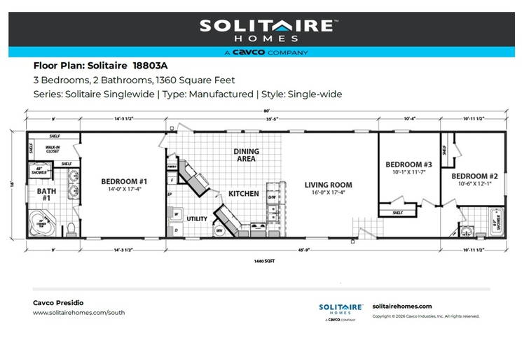 "EXTRA-WIDE" Solitaire Singlewide 18' 18803A Donna TX