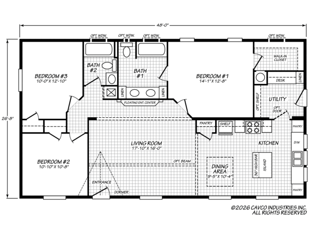 Opal 28483F | 3 bedroom, 2 bathroom, 1280 sqft home. Built by Cavco - Nampa in Nampa, ID.
