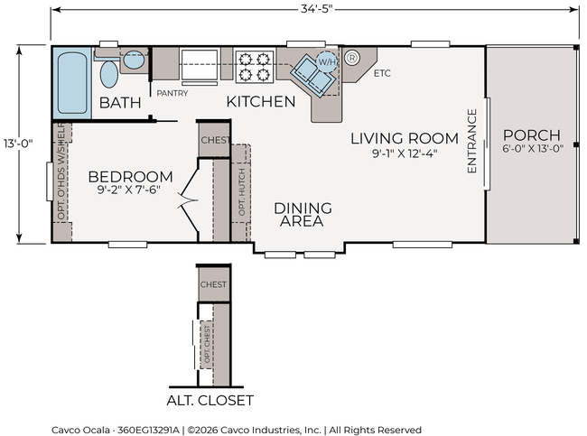 Eagle 13291A | 1 bedroom, 1 bathroom, 377 sqft home | Built by Cavco - Ocala in Ocala, FL.