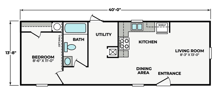 Tia 14401U | 1 bedroom, 1 bathroom, 546 sqft home | Built by Cavco - Waco in Waco, TX.