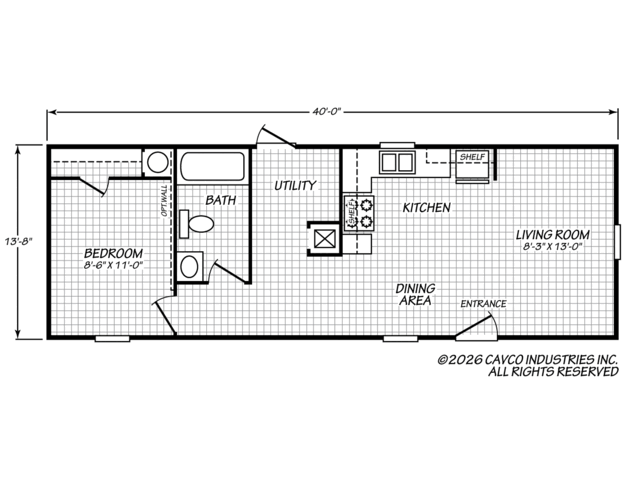 Tia 14401U | 1 bedroom, 1 bathroom, 546 sqft home | Built by Cavco - Waco in Waco, TX.
