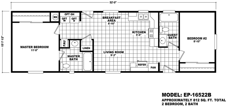 Economy Plus 16522B | 2 bedroom, 2 bathroom, 812 sqft home | Built by Cavco - Phoenix in Phoenix, AZ.