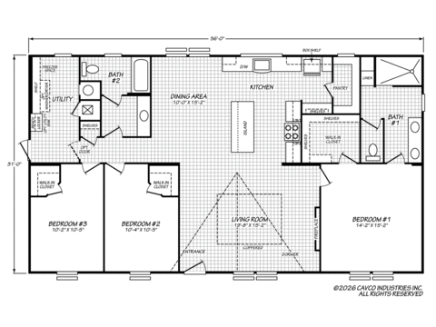 Cimarron 32563A | 3 bedroom, 2 bathroom, 1736 sqft home. Built by Cavco - Austin in Austin, TX
