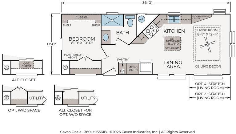 Lake Charles 13361B | 1 bedroom, 1 bathroom, 472 sqft home | Built by Cavco - Ocala in Ocala, FL.
