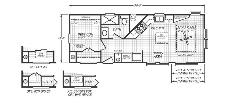 Lake Charles 13361B | 1 bedroom, 1 bathroom, 500 sqft home | Built by Cavco - Ocala in Ocala, FL.