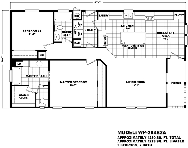 Westin Porch 28482A | 2 bedroom, 2 bathroom, 1280 sqft home | Built by Cavco - Phoenix in Phoenix, AZ.