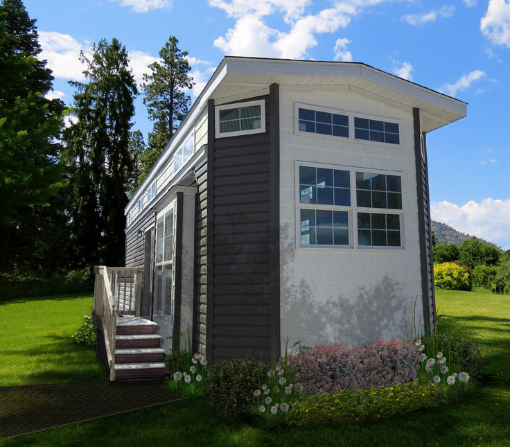 The exterior of Fairmont's 100170 Park Model is detailed and attractive.
