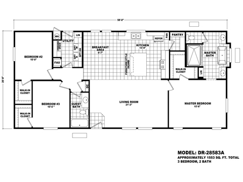 Desert Ridge 28583A | 3 bedroom, 2 bathroom, 1553 sqft home | Built by Cavco - Phoenix in Phoenix, AZ.