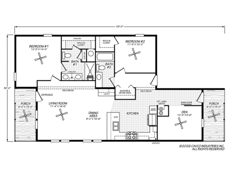 Sawyer 30592A | 2 bedroom, 2 bathroom, 1485 sqft home. Built by Cavco - Plant City in Plant City, FL.