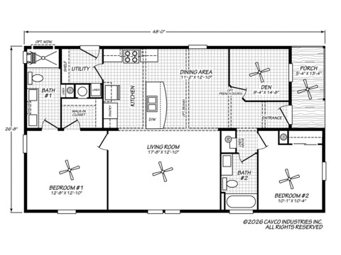 Levy 28482A | 2 bedroom, 2 bathroom, 1286 sqft home. Built by Cavco - Plant City in Plant City, FL.