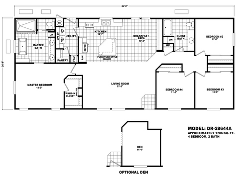 Desert Ridge 28644A | 4 bedroom, 2 bathroom, 1706 sqft home | Built by Cavco - Phoenix in Phoenix, AZ.