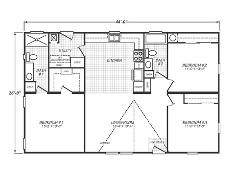 Solaris 28443B | 3 bedroom, 2 bathroom, 1174 sqft home | Built by Cavco - Goodyear in Goodyear, AZ.