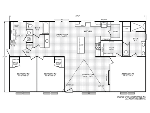 Cimarron II 32603A | 3 bedroom, 2 bathroom, 1860 sqft home. Built by Cavco - Austin in Austin, TX.