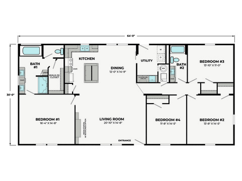Ironwood 32644A | 4 bedroom, 2 bathroom, 1920 sqft home | Built by Cavco - Lancaster in Lancaster, TX.
