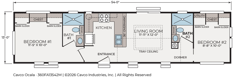 Falcon 13542M | 2 bedroom, 2 bathroom, 708 sqft home | Built by Cavco - Ocala in Ocala, FL.