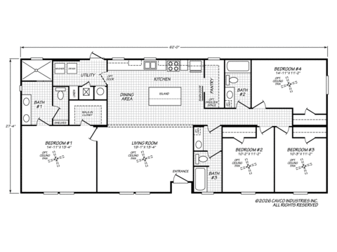 Homeland 28624H | 4 bedroom, 3 bathroom, 1695 sqft home | Built by Cavco - Fort Worth in Fort Worth, TX.