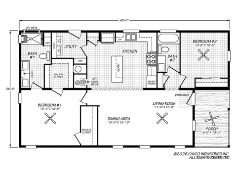 Luca II 28482A | 2 bedroom, 2 bathroom, 1280 sqft home. Built by Cavco - Plant City in Plant City, FL.