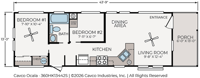 The Wedge 13442S | 2 bedroom, 1 bathroom, 497 sqft home | Built by Cavco - Ocala in Ocala, FL.