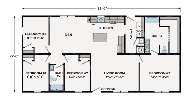 The Everest | 4th bedroom option, 2 bathroom, 1512 sqft home. Built by Cavco - Nappanee in Nappanee, IN.