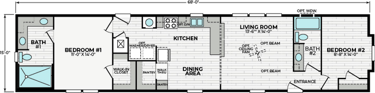 Triton 16682B | 2 bedroom, 2 bathroom, 1020 sqft home. Built by Cavco - Clarion in Shippenville, PA.