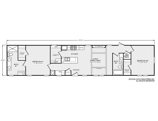 Grady 16722A | 2 bedroom, 2 bathroom, 1080 sqft home | Built by Cavco - Douglas in Douglas, GA.