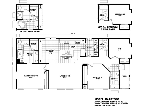 Catalina 28592C | 2 bedroom, 2 bathroom, 1581 sqft home. Built by Cavco - Phoenix in Phoenix, AZ