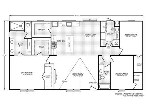 Sundance 32603A | 3 bedroom, 2 bathroom, 1860 sqft home. Built by Cavco - Austin in Austin, TX.