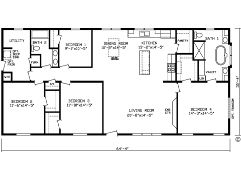 The Winchester 4 Bdrm 32644A | 4 bedroom, 2 bathroom, 1951 sqft home | Built by Cavco - Montevideo in Montevideo, MN.