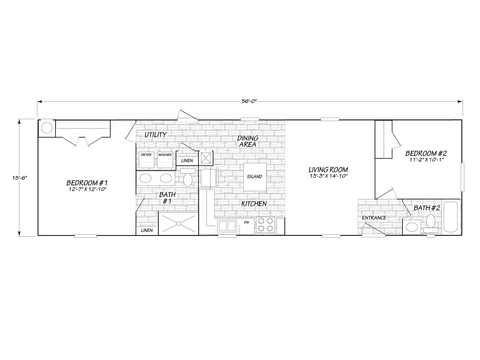 Solitaire 16562A | 2 bedroom, 2 bathroom, 896 sqft home. Built by Cavco - Presidio in Presidio, TX.