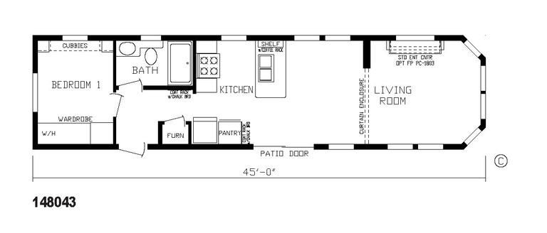 150 Canadian 148043 | 1 bedroom, 1 bathroom, 505 sqft home. Built by Cavco - Nappanee in Nappanee, IN.