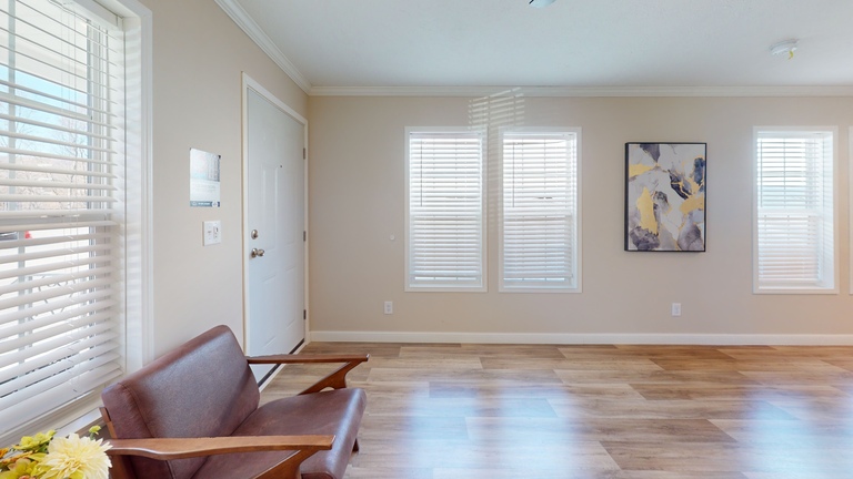 Black line drawing for The Cumberland - First HUD Approved Nationally Available Duplex | Side A: 2 bedroom, 1 bathroom, 1050 sqft | Side B: 2 bedroom, 1 bathroom, 1050 sqft. Double porch
