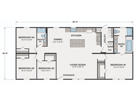 Horizon 28604A | 4 bedroom, 2 bathroom, 1600 sqft home. Built by Cavco - Lancaster in Lancaster, TX.