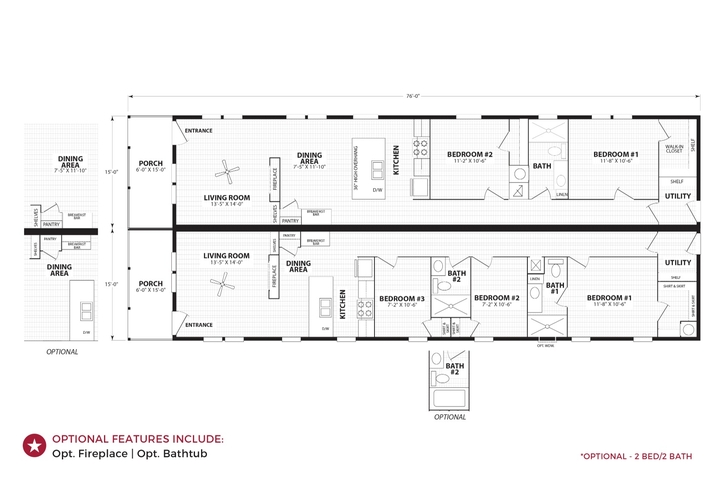 First HUD Approved Nationally Available Duplex | Side A: 3 bedroom, 2 bathroom, 1050 sqft. | Side B: 2 bedroom, 1 bathroom, 1050 sqft. Double porch.