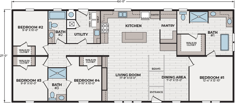 Aura 28644N | 4 bedroom, 3 bathroom, 1410 sqft home. Nationally built product. Built by Cavco - Lafayette in Lafayette, TN.