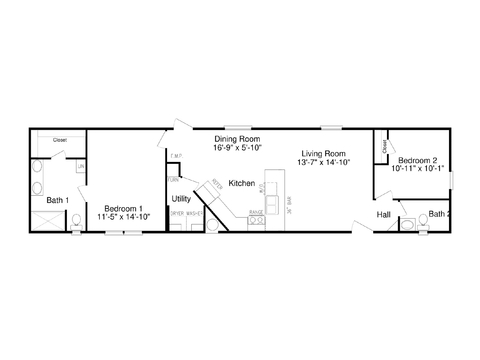 Solitaire 16622A | 2 bedroom, 2 bathroom, 992 sqft home. Built by Cavco - Presidio in Presidio, TX.