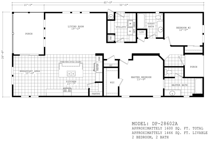 Durango Porch Homes 28602A | 2 bedroom, 2 bathroom, 1600 sqft home. Built by Cavco - Phoenix.
