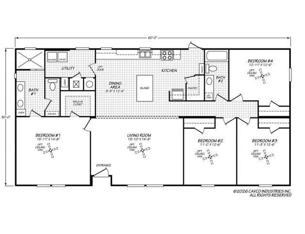 Homeland 30604H | 4 bedroom, 2 bathroom, 1800 sqft home | Built by Cavco - Fort Worth in Fort Worth, TX.