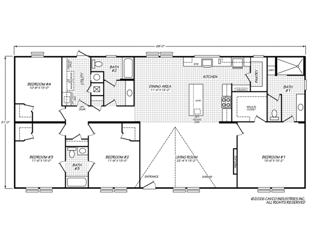 Cimarron IV 32684A | 4 bedroom, 2 bathroom, 2108 sqft home. Built by Cavco - Austin in Austin, TX.
