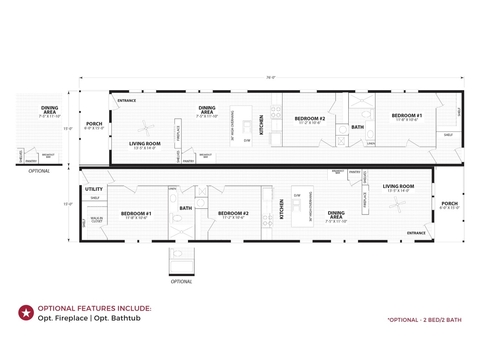 The Roanoke Duplex | First Nationally Available HUD Approved Duplex | Side A: 2 bedroom, 1 bathroom, 1050 sqft | Side B: 2 bedroom, 1 bathroom, 1050 sqft. Opposite side porches.