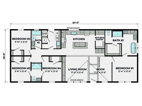 Vector 28644N | 4 bedroom, 3 bathroom, 1706 sqft. Built by Cavco - Clarion. Nationally available model.