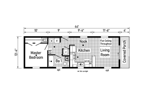 Bungalow 1 14441A | 1 bedroom, 1 bathroom, 587 sqft home. Built by Cavco - Clarion in Shippenville, PA.