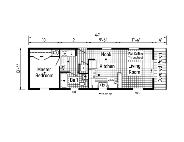 Bungalow 1 14441A | 1 bedroom, 1 bathroom, 587 sqft home. Built by Cavco - Clarion in Shippenville, PA.