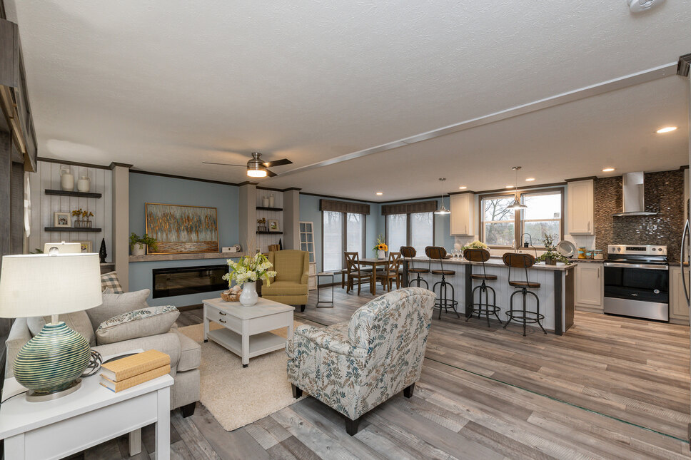 Open concept living area in the Shoreview model by Friendship Homes