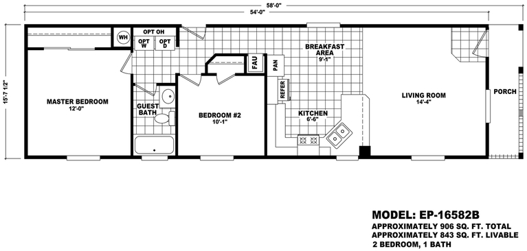 Economy Plus 16582B | 2 bedroom, 1 bathroom, 906 sqft home | Built by Cavco - Phoenix in Phoenix, AZ.