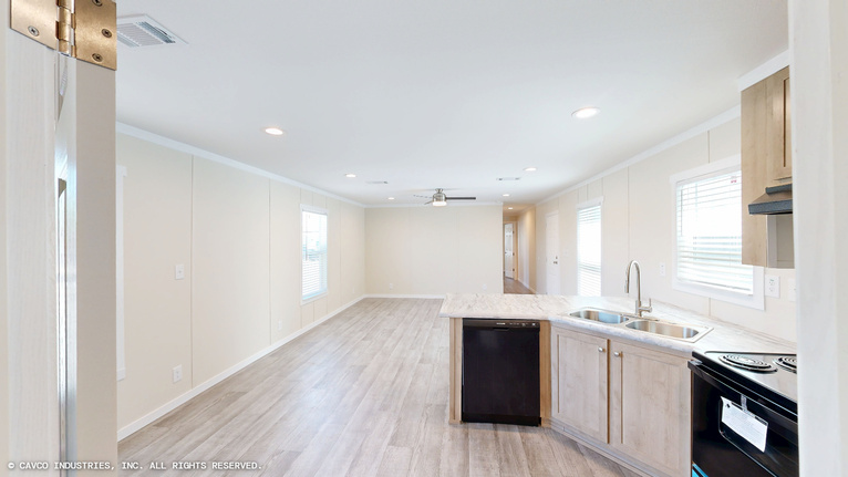 Overlook 16763B | 3 bedroom, 2 bathroom, 1140 sqft home. Built by Cavco - Lancaster in Lancaster, TX.